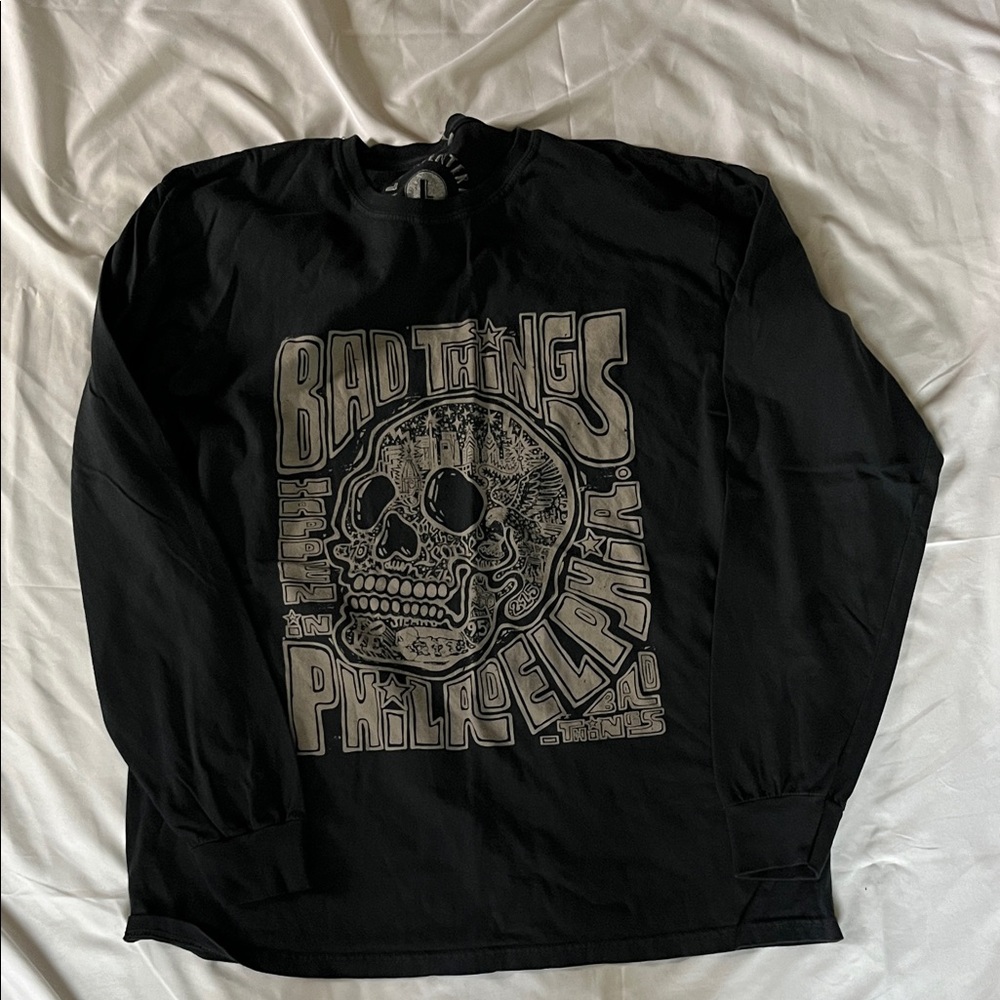 Phil Carpenter Bad Things Philadelphia Skull Graphic Long Sleeve Tee - Black - Picture 1 of 5
